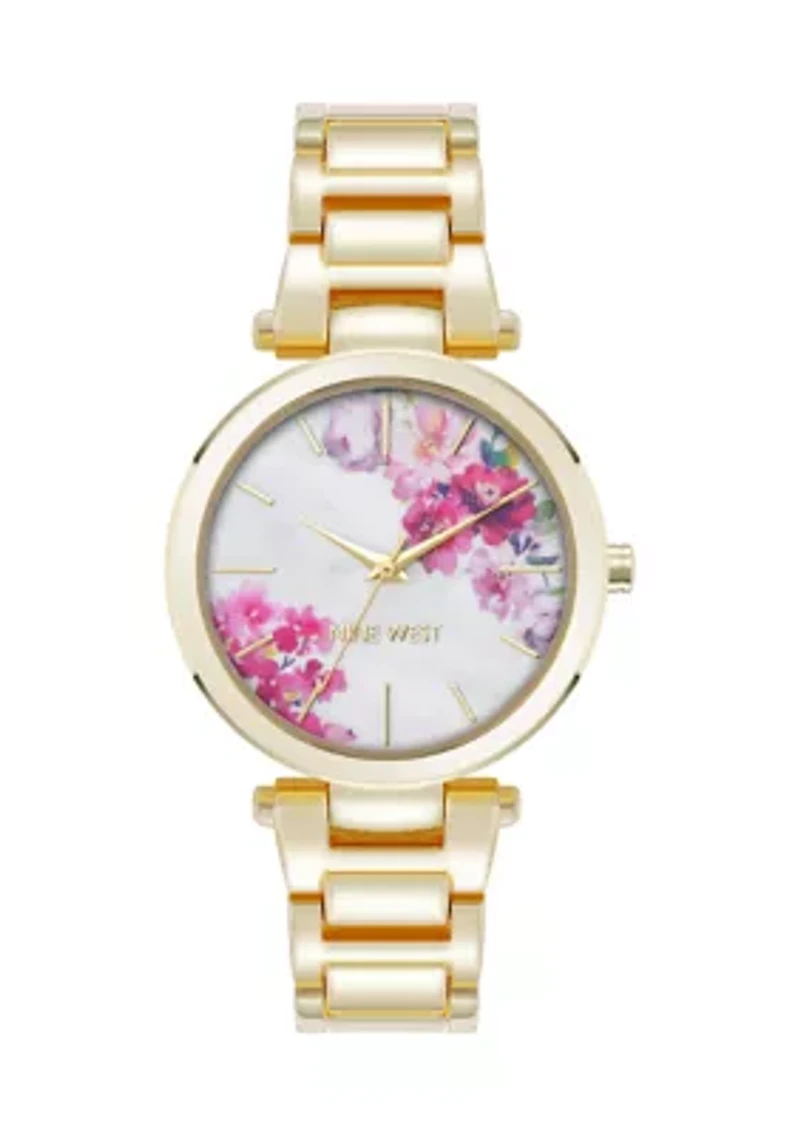 Quartz Metal Alloy White Floral Dial Watch