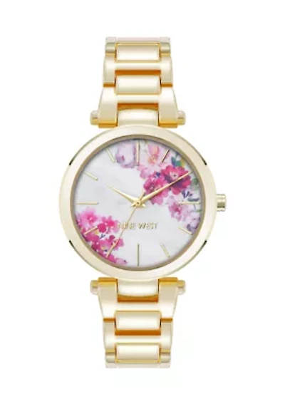Quartz Metal Alloy White Floral Dial Watch
