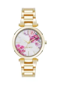 Quartz Metal Alloy White Floral Dial Watch