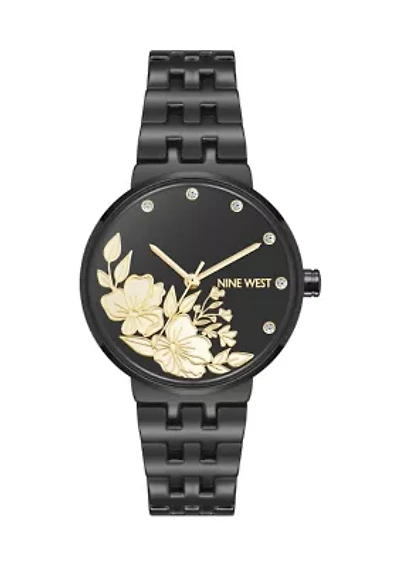 Quartz Metal Alloy Embossed Floral Dial Watch