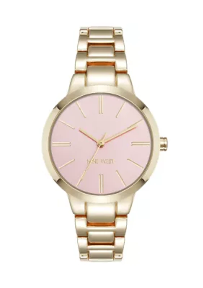 Quartz Pink and Gold Tone Metal Alloy Bracelet Watch