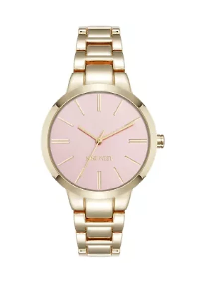 Quartz Pink and Gold Tone Metal Alloy Bracelet Watch