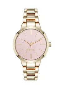 Quartz Pink and Gold Tone Metal Alloy Bracelet Watch