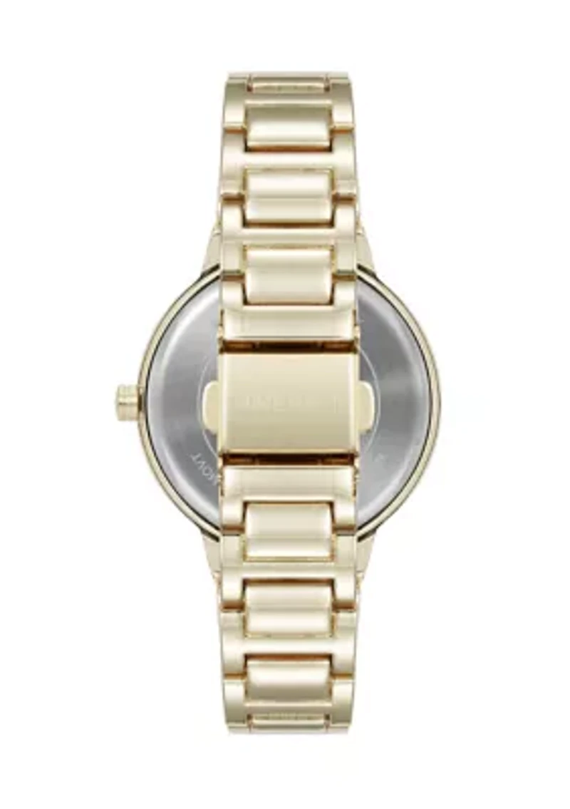 Quartz Pink and Gold Tone Metal Alloy Bracelet Watch