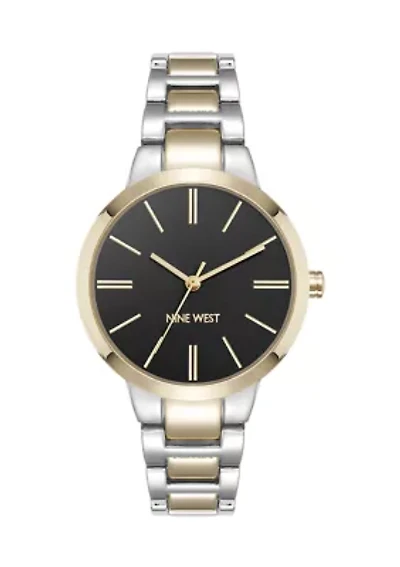 Quartz Black and Two Tone Metal Alloy Bracelet Watch