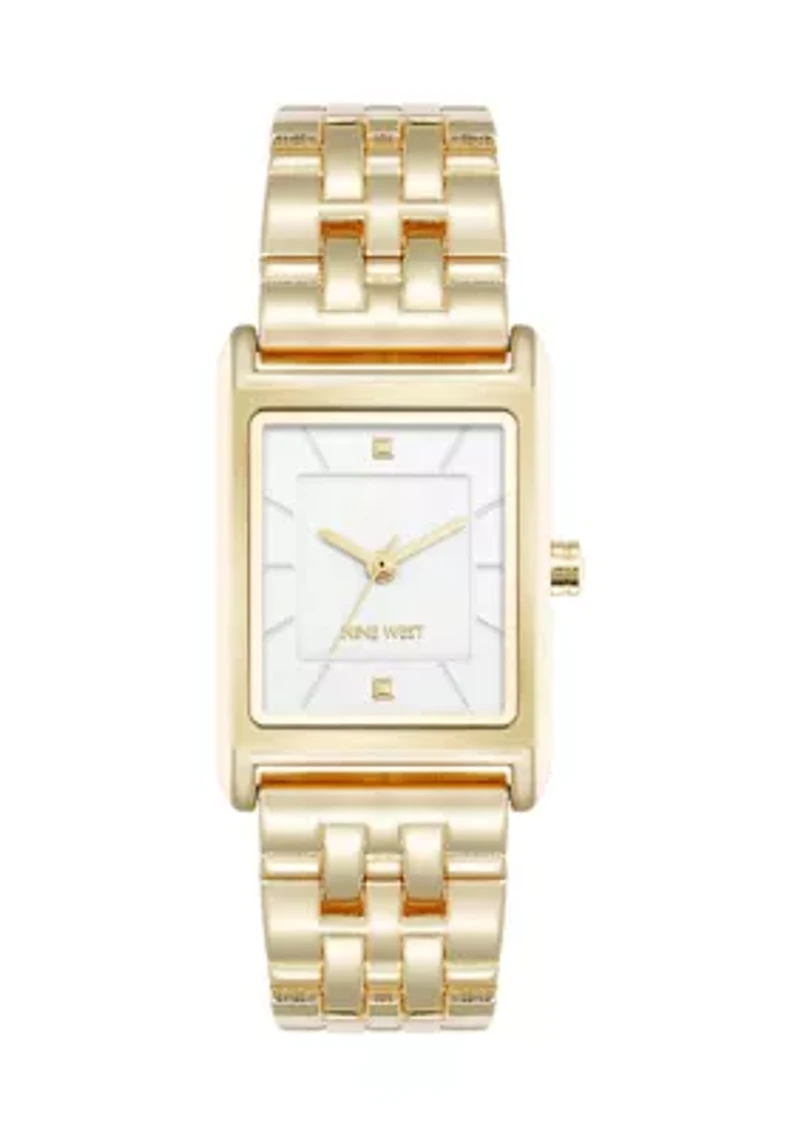 Quartz Rectangular White and Gold Tone Metal Alloy Watch