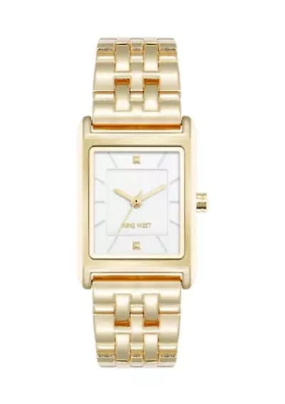 Quartz Rectangular White and Gold Tone Metal Alloy Watch