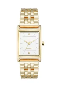 Quartz Rectangular White and Gold Tone Metal Alloy Watch