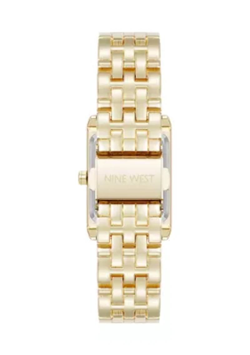 Quartz Rectangular White and Gold Tone Metal Alloy Watch