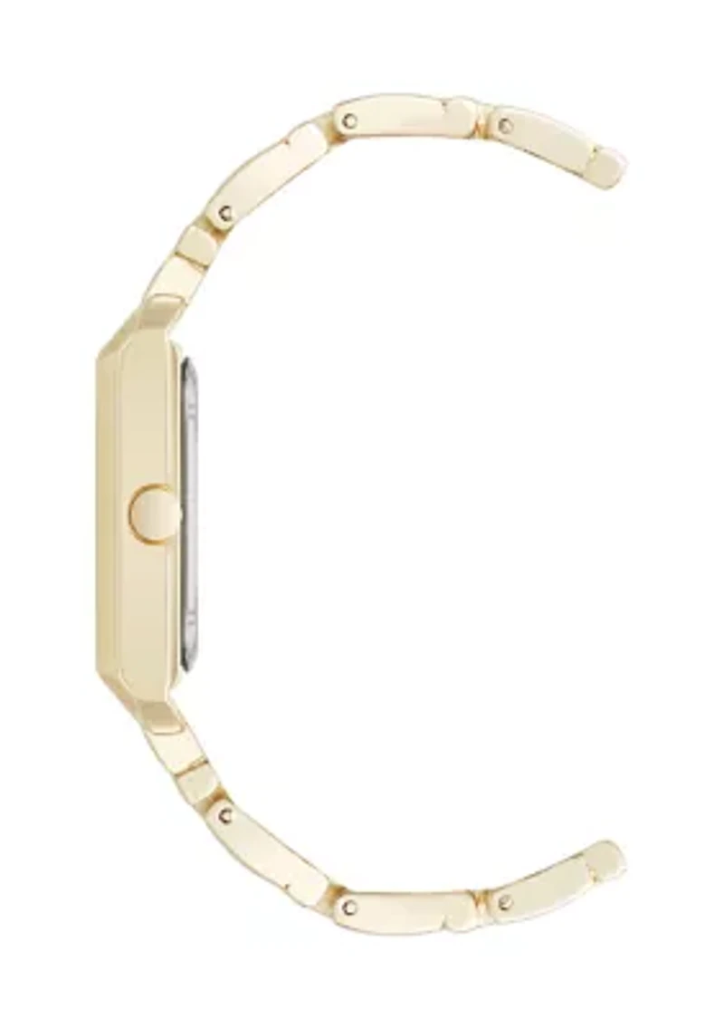 Quartz Rectangular White and Gold Tone Metal Alloy Watch