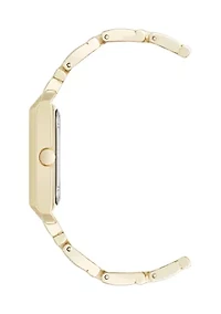 Quartz Rectangular White and Gold Tone Metal Alloy Watch