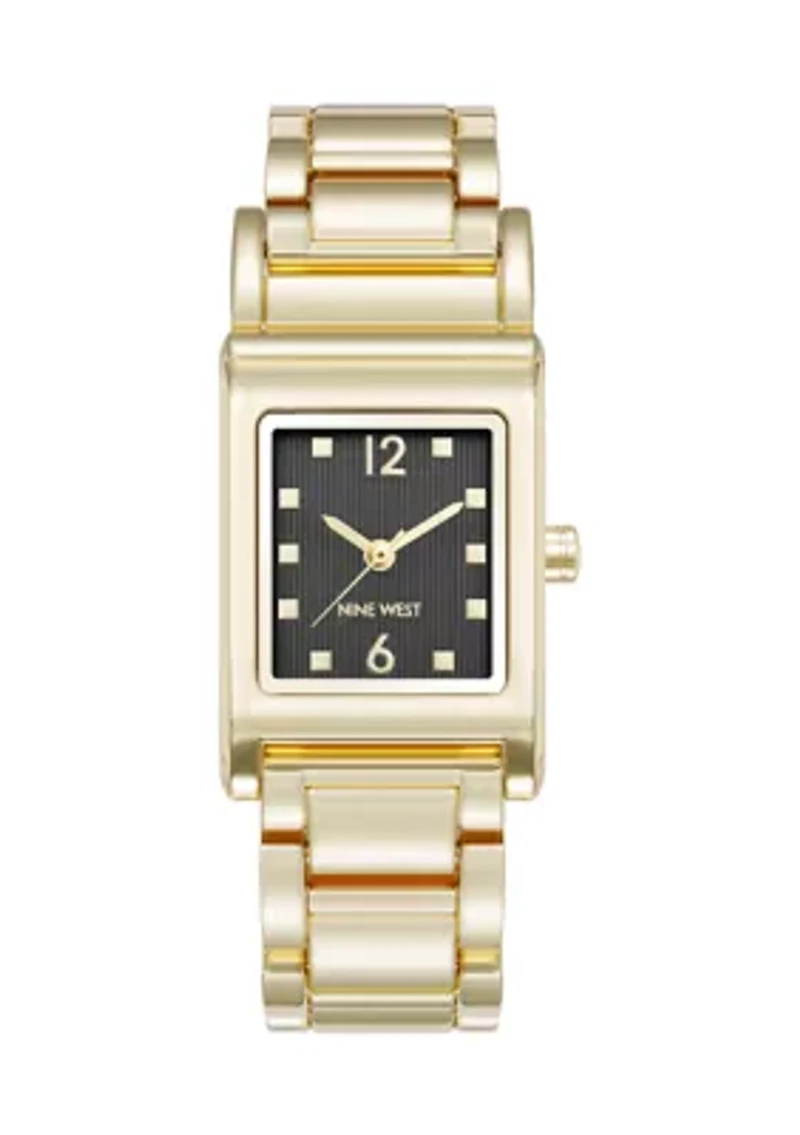 Quartz Everyday Rectangular Black and Gold Tone Metal Alloy Watch