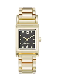 Quartz Everyday Rectangular Black and Gold Tone Metal Alloy Watch