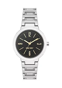Quartz Everyday Round Black and Silver-Tone Metal Alloy Watch