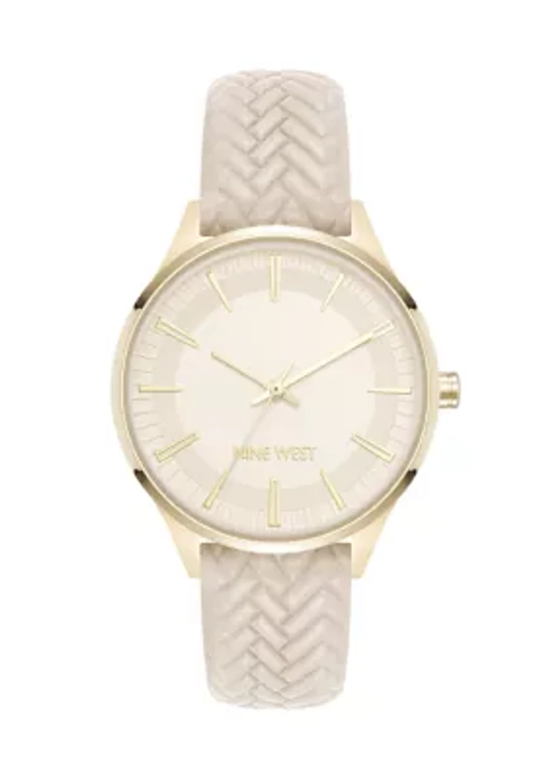 Quartz Boyfriend Gold Tone and Polyurethane Leather Band Watch