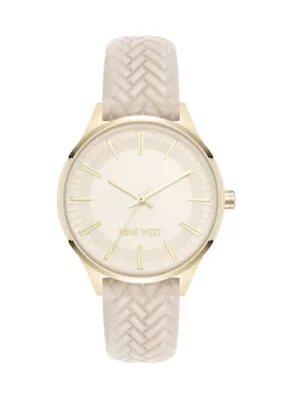 Quartz Boyfriend Gold Tone and Polyurethane Leather Band Watch