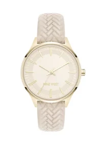 Quartz Boyfriend Gold Tone and Polyurethane Leather Band Watch