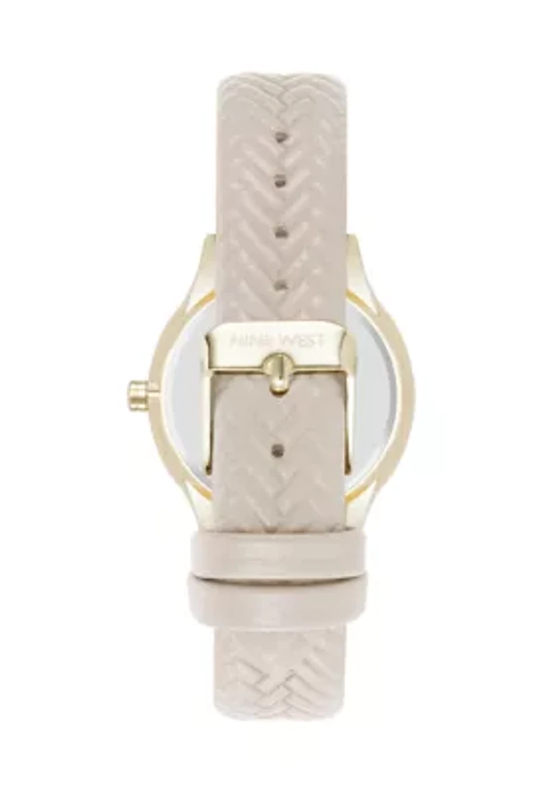 Quartz Boyfriend Gold Tone and Polyurethane Leather Band Watch