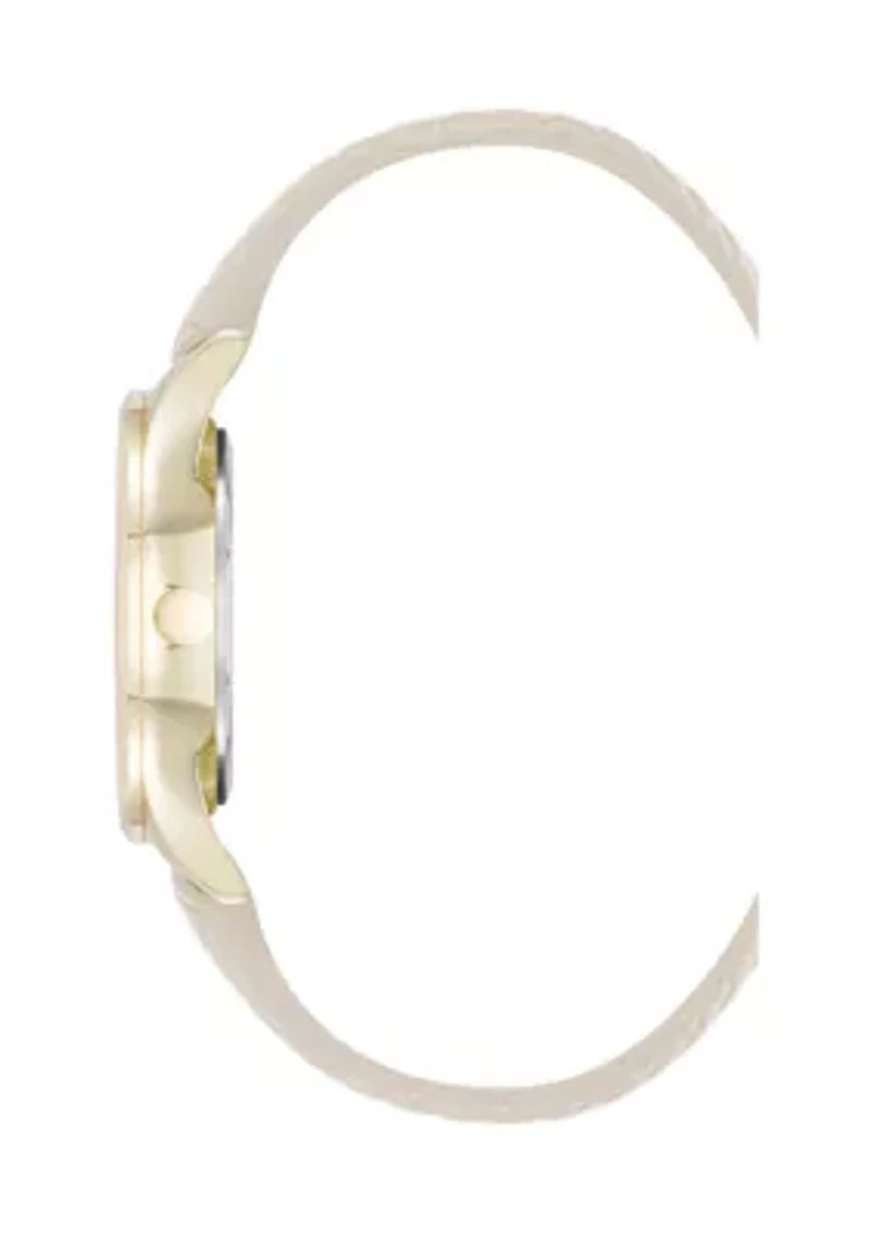 Quartz Boyfriend Gold Tone and Polyurethane Leather Band Watch