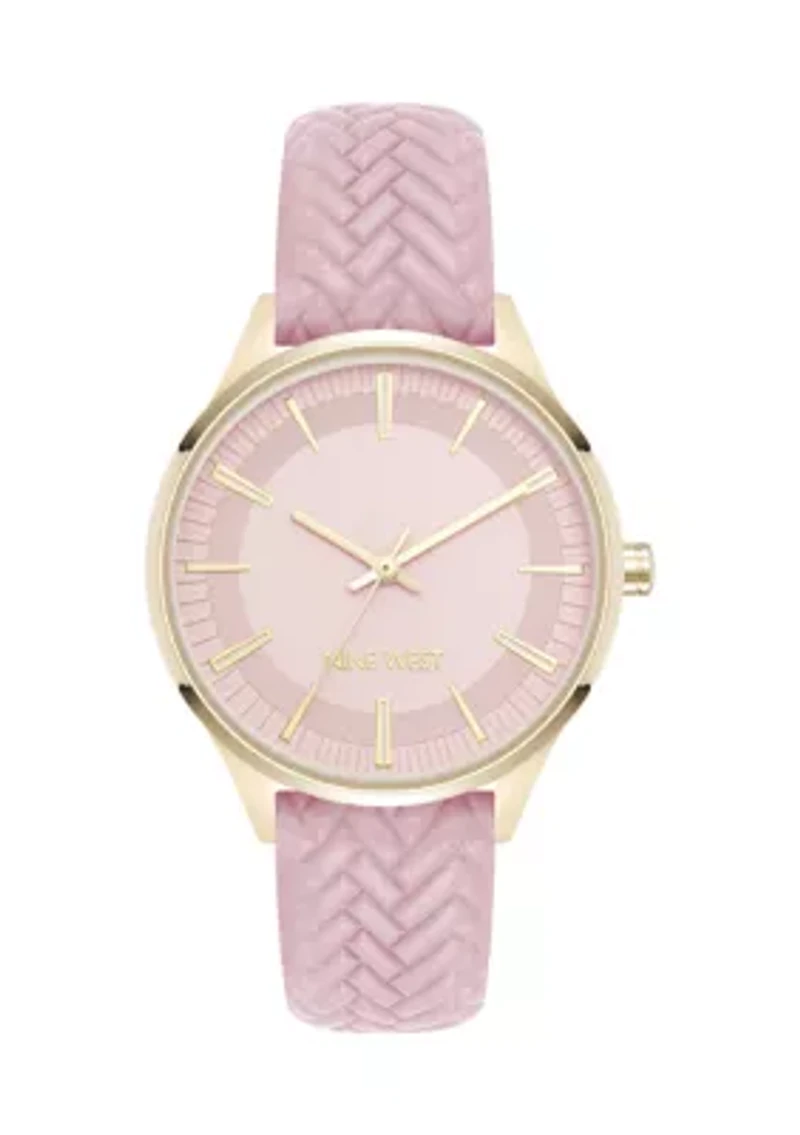 Quartz Boyfriend Gold Tone and Pink Polyurethane Leather Band Watch