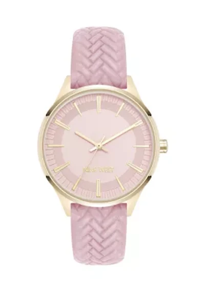 Quartz Boyfriend Gold Tone and Pink Polyurethane Leather Band Watch