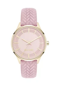 Quartz Boyfriend Gold Tone and Pink Polyurethane Leather Band Watch