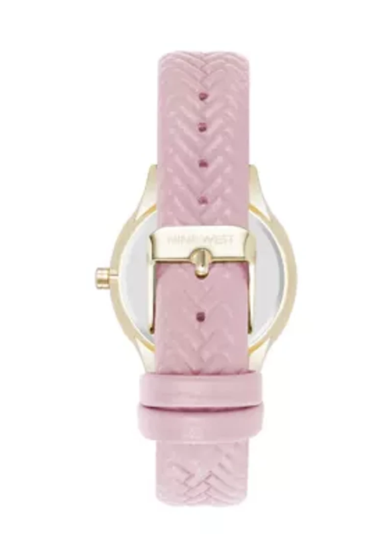 Quartz Boyfriend Gold Tone and Pink Polyurethane Leather Band Watch