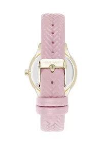 Quartz Boyfriend Gold Tone and Pink Polyurethane Leather Band Watch