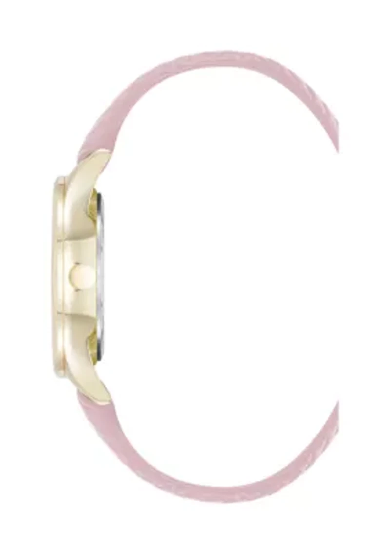 Quartz Boyfriend Gold Tone and Pink Polyurethane Leather Band Watch