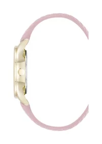 Quartz Boyfriend Gold Tone and Pink Polyurethane Leather Band Watch