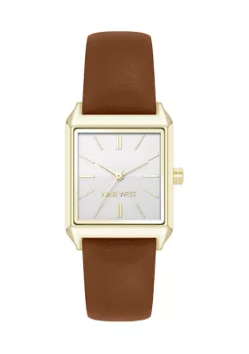 Quartz Rectangular Metal and PU Leather Band Watch