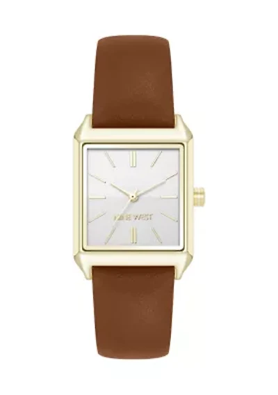Quartz Rectangular Metal and PU Leather Band Watch