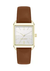 Quartz Rectangular Metal and PU Leather Band Watch