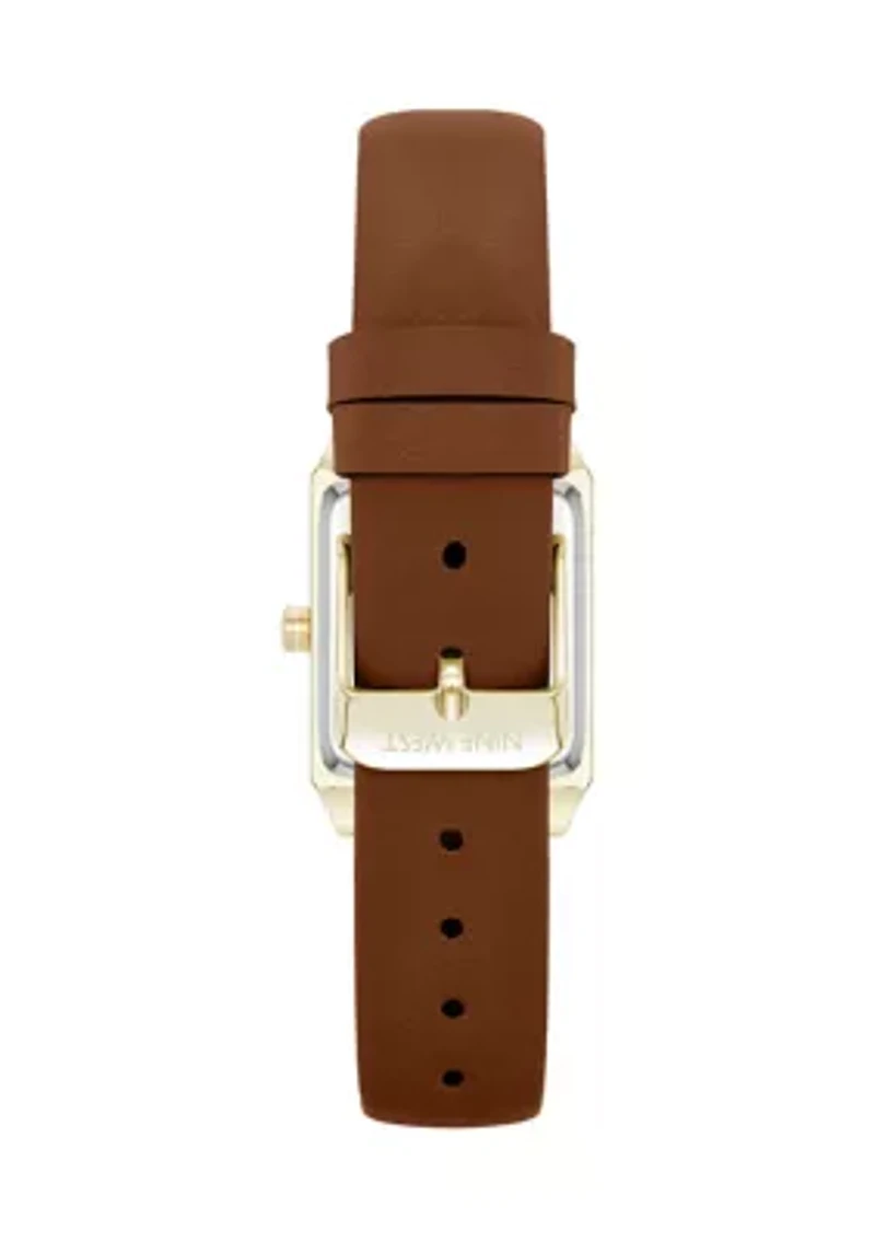 Quartz Rectangular Metal and PU Leather Band Watch