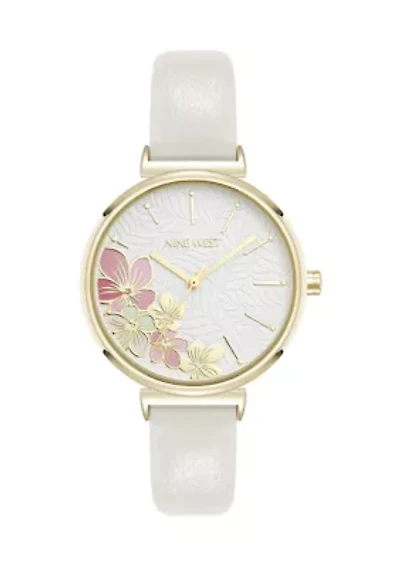 Quartz Boyfriend Silver Tone and Polyurethane Leather Band Watch
