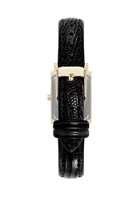  Women's Quartz Rectangular Black Faux Leather Strap Watch