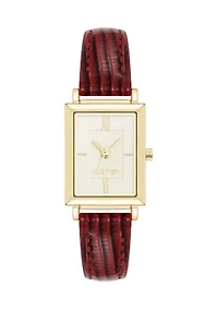  Women's Quartz Rectangular Gold Tone Red Faux Leather Watch