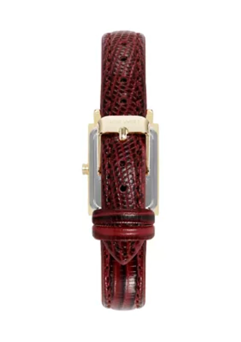  Women's Quartz Rectangular Gold Tone Red Faux Leather Watch