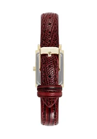  Women's Quartz Rectangular Gold Tone Red Faux Leather Watch