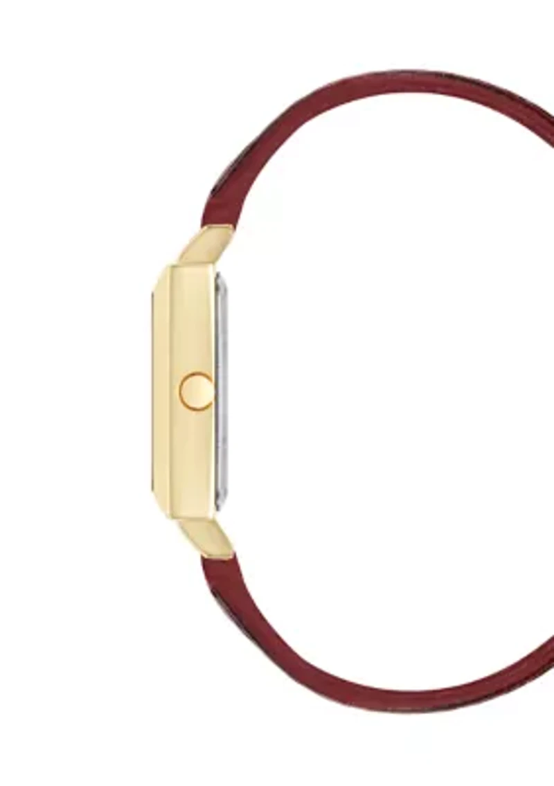  Women's Quartz Rectangular Gold Tone Red Faux Leather Watch