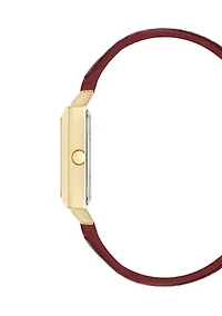  Women's Quartz Rectangular Gold Tone Red Faux Leather Watch