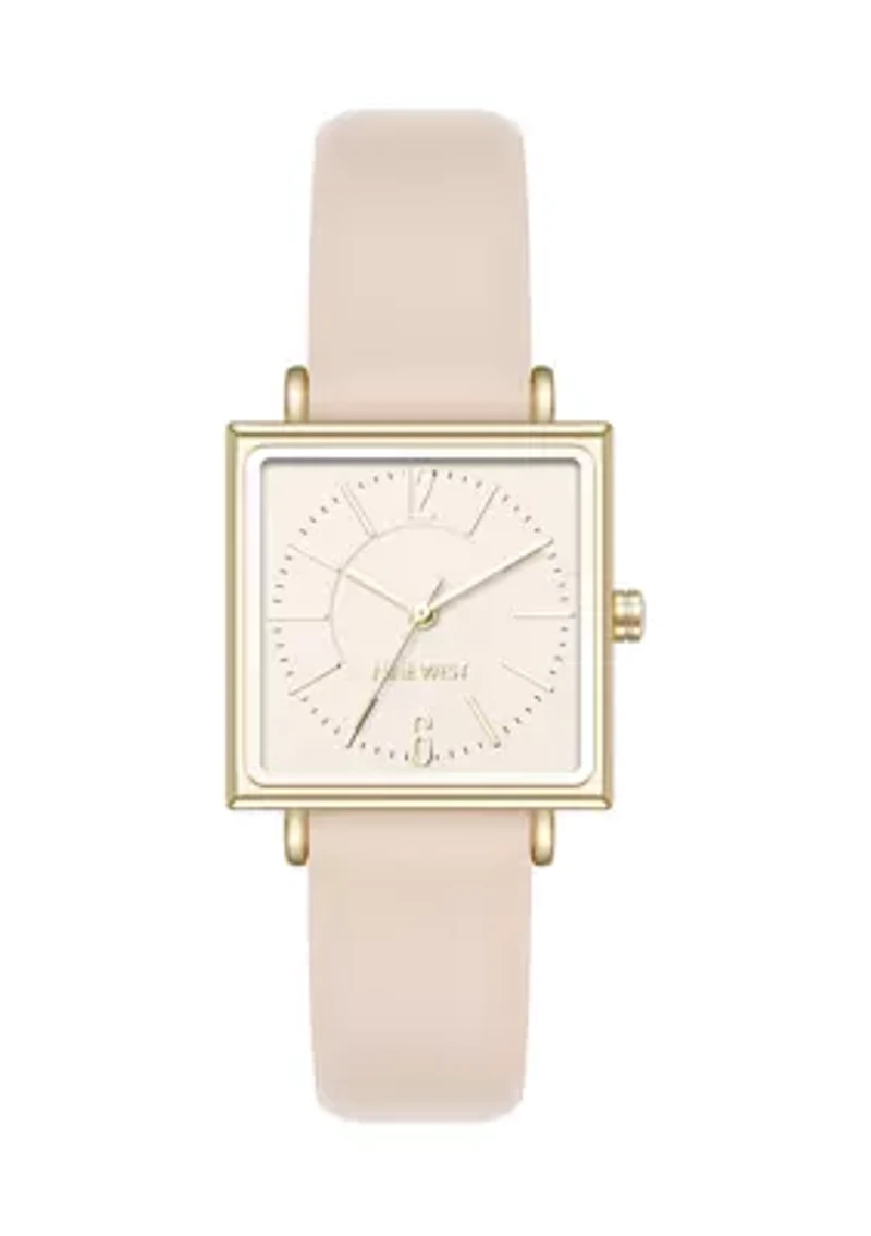 Women's Quartz Square Gold Tone Ivory Faux Leather Watch