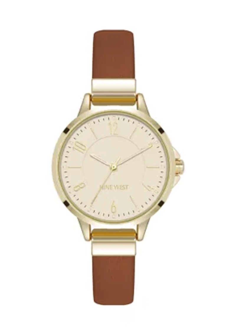 Women's Quartz Round Gold Tone Honey Faux Leather Watch