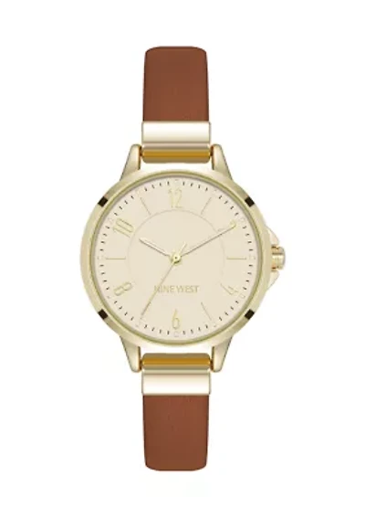 Women's Quartz Round Gold Tone Honey Faux Leather Watch