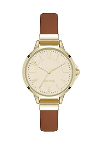 Women's Quartz Round Gold Tone Honey Faux Leather Watch
