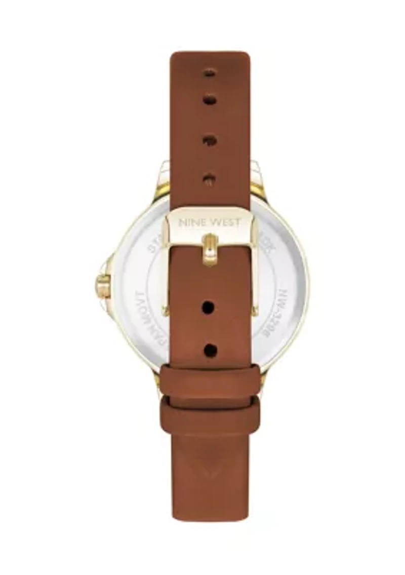 Women's Quartz Round Gold Tone Honey Faux Leather Watch