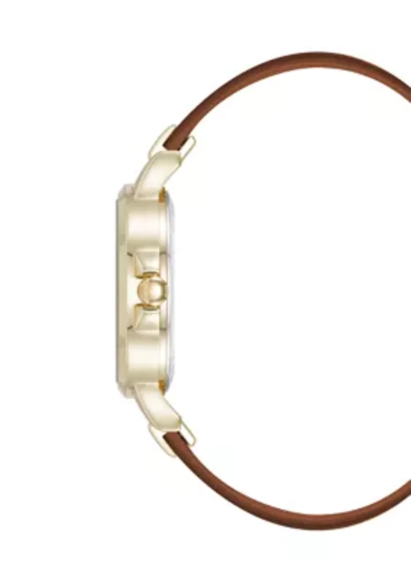 Women's Quartz Round Gold Tone Honey Faux Leather Watch