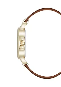 Women's Quartz Round Gold Tone Honey Faux Leather Watch