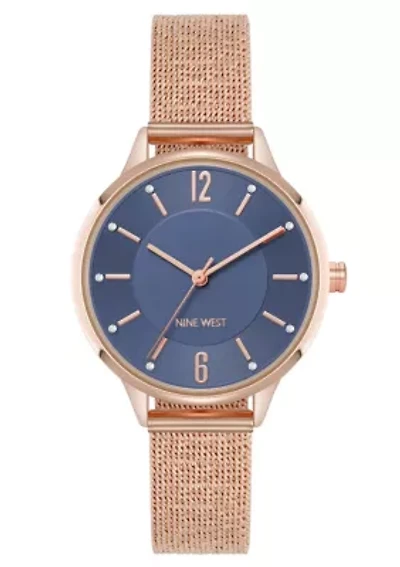 Women's Round, Rose Gold-Tone Stainless Steel Mesh Bracelet Watch