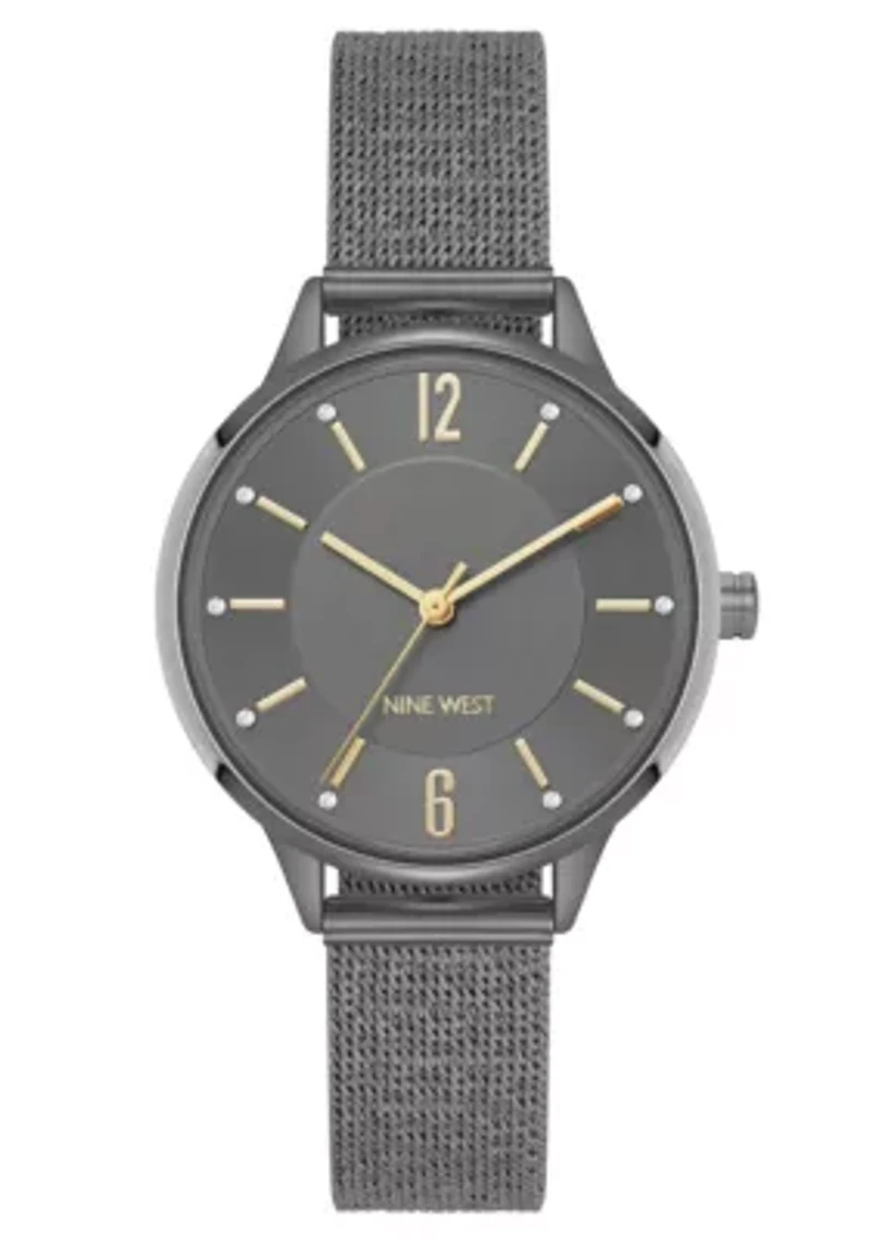 Women's Round, Dark Gray Stainless Steel Mesh Bracelet Watch